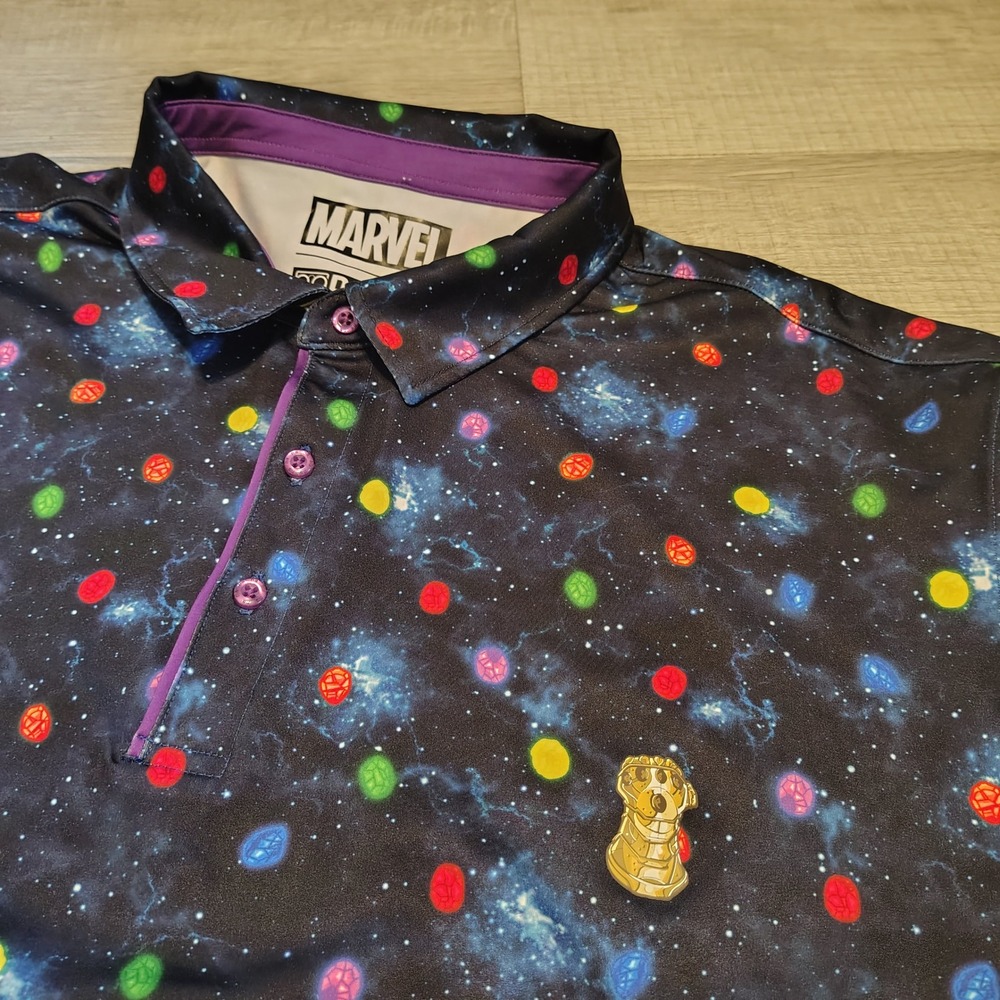 Marvel RSVLTS Infinity Stones Galaxy Polo Shirt Mens 3XL Thanos Gauntlet Black